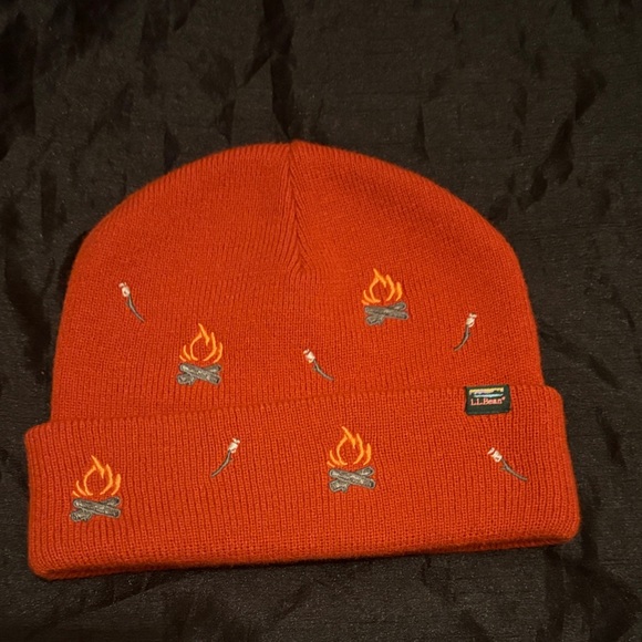 L.L. Bean Accessories - L.L. Bean Red Beanie with Campfire Embroidery
